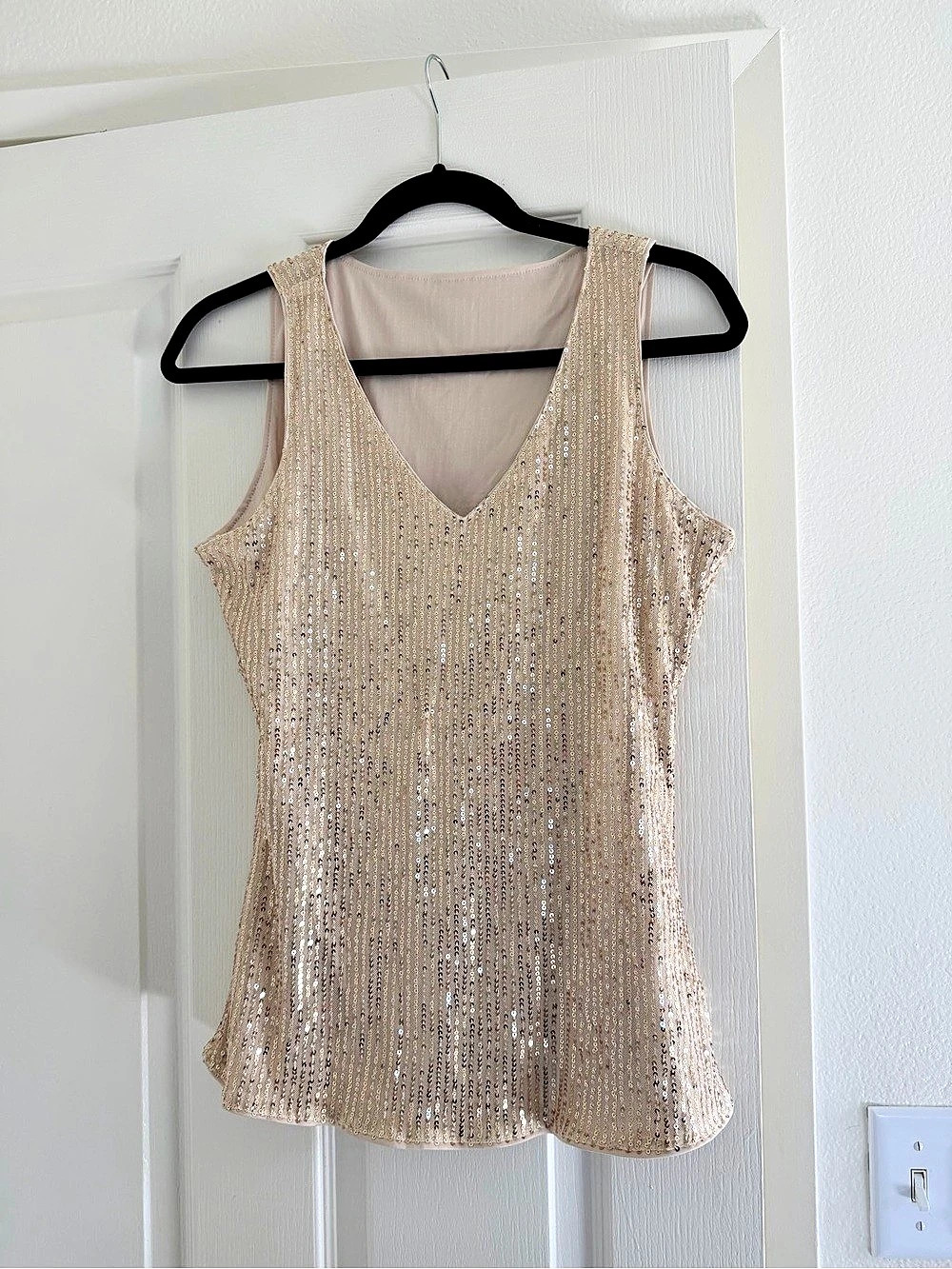 Sequin V-Neck Tank in Beige Like New